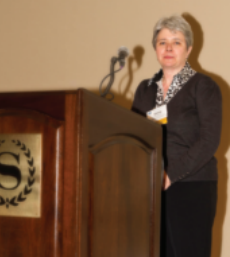 Virginia Barbour speaks after accepting an award for COPE. Photo by Pamela Stukenborg.