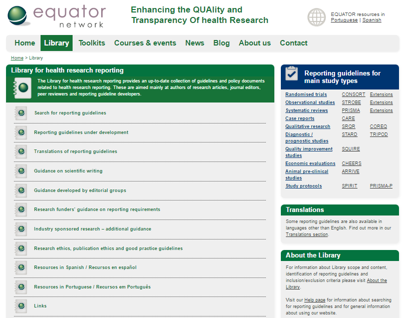 Fig. 1. Current content of EQUATOR Library (www.equator-network.org/library/).