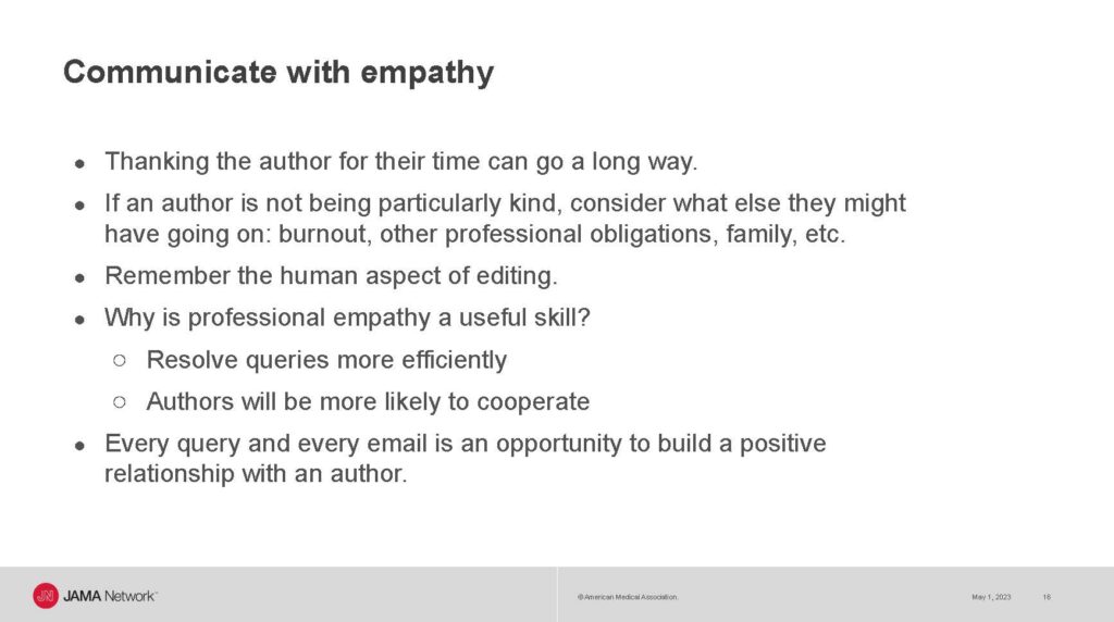 <b>Figure.</b> Iris Y. Lo’s suggestions for communicating with author with empathy.
