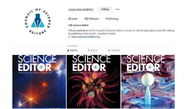 <b>Figure 1.</b> <i>Science Editor</i>’s Instagram account, @csescienceeditor. 